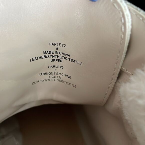 NWOT saks fifth ave leather combat boots ivory faux fur trim size 9 - Picture 7 of 9